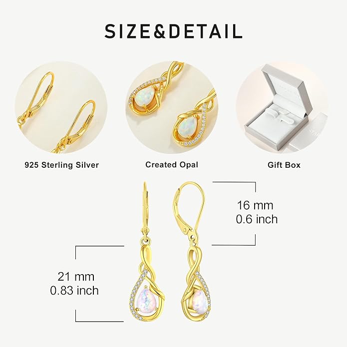 Starchenie Infinity Dangle Drop Earrings Sterling Silver Leverback Earrings Gemstones Twisted Jewelry