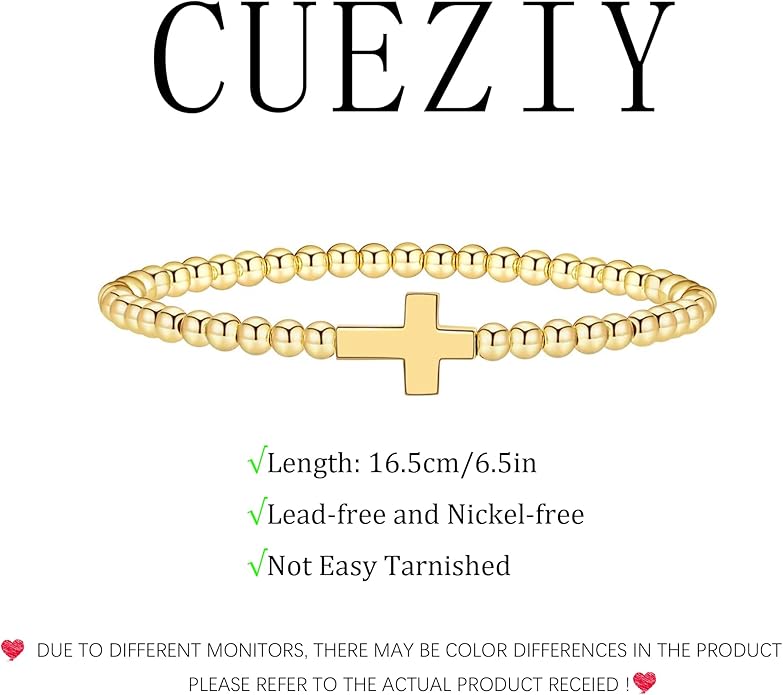 Gold Bracelets for Women 14K Gold Plated Bead Bracelet Hypoallergenic Stretch Bracelets for Women Elastic Bracelet Trendy Teen Gift Dainty Jewelry for Women