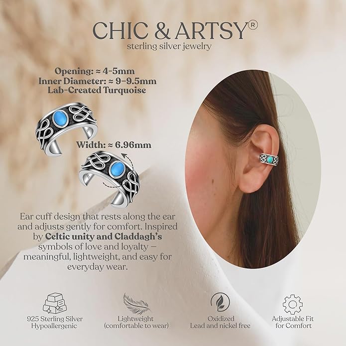 CHIC & ARTSY 925 Sterling Silver Ear Cuffs for Women, Non Piercing Clip On Cartilage Cuffs, Adjustable Fake Conch & Helix Earrings, Gold Plated & Oxidized Various Styles