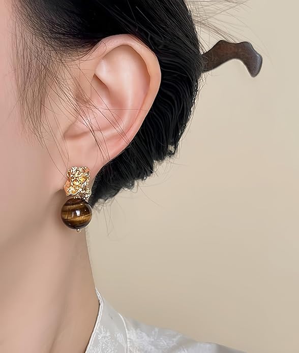 Hupplle Handmade Vintage Boho Dangle Earrings with Natural Stone Crystal Pearl Lightweight Hypoallergenic Elegant Jewelry Gifts for Women