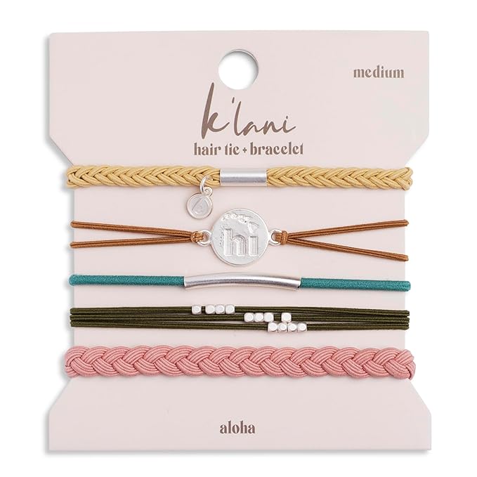 K'lani Hair Tie Bracelets for Women - Elastic Hair Bands That Double as Stylish Jewelry - Aloha - Large