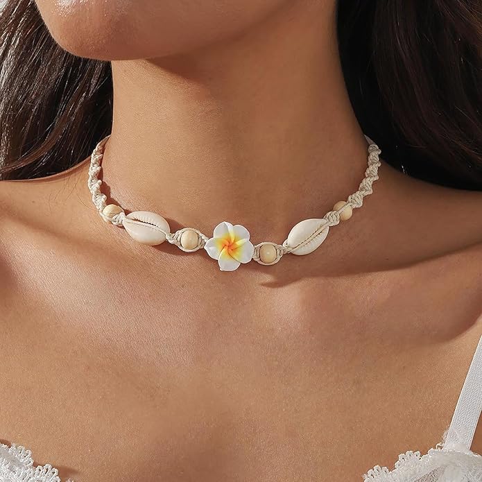 Nackiy Handmade Sea Shell Necklace for Women Summer Adjustable Natural Shell Collar Necklace