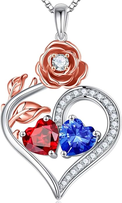 Iefil Valentines Day Gifts for Her - 925 Sterling Silver Double Birthstone Necklace, Anniversary Birthday Gifts for Women, Jewelry Gift for Wife Her