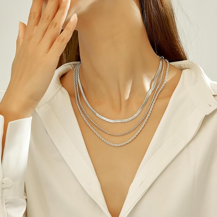 wgoud Gold Necklace for Women Waterproof,14K Real Gold Plated Herringbone Choker Necklace for Women Trendy, Dainty Gold Chain Necklaces Stack,Simple Layered Gold Necklaces for Women Jewelry Gifts