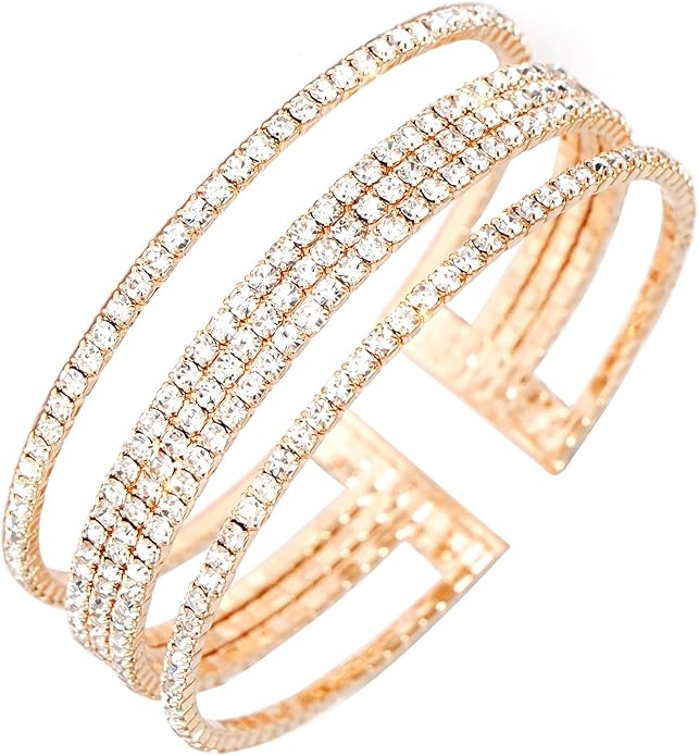 Rhinestone Bracelet Multilayer Cuff Bracelet Sparkling Crystal Layered Bridal Bracelets for Women