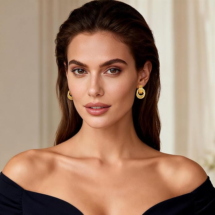 Clip on Earrings for Women 14K Gold Plated Geometric Knot Non Pierced Ear Clips Lightweight Trendy Hypoallergenic No Piercing Jewelry Gifts