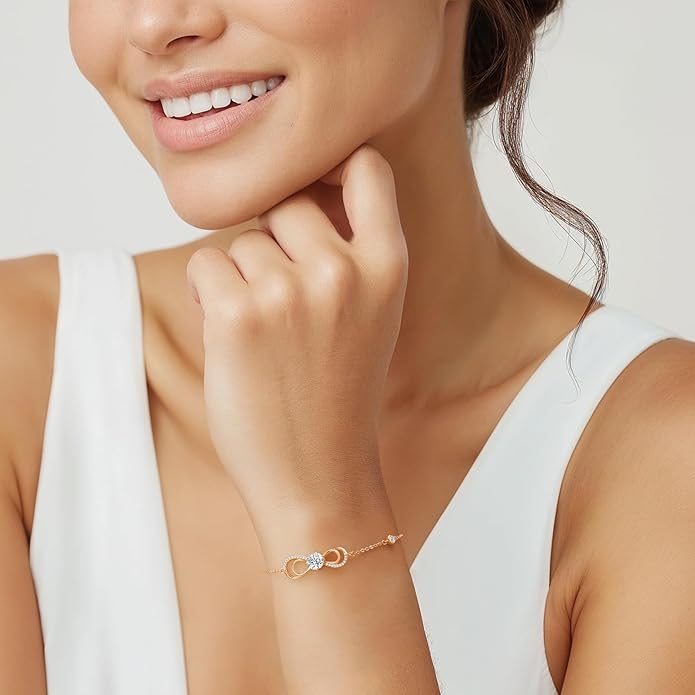Seelove Moissanite Infinity Heart Bracelets for Women,925 Sterling Silver,18K Gold Plated,Adjustable Anniversary Birthday Fine Jewelry Gifts for Wife Her Mom