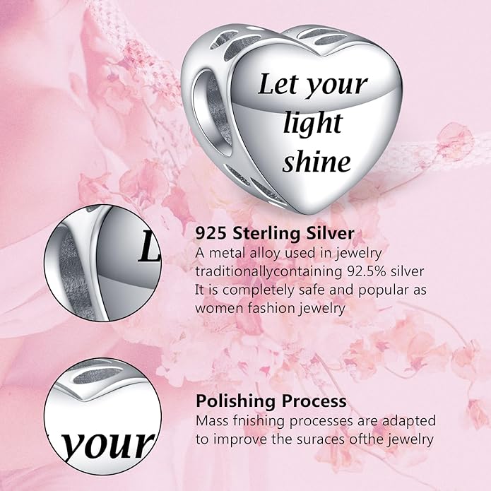 Annmors Personalized Photo Charms For Bracelets/Necklace 925 Sterling Silver Love Heart Shaped Engraved Customize Picture Gift for Birthday Mother's Day,Bead Charms Jewelry for Women