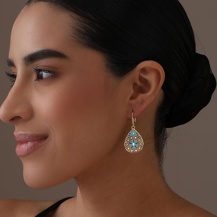 LeCalla 925 Sterling Silver Teardrop Drop Earrings for Womens | Lightweight Italian Minimalist Teardrop Filigree Earrings | Filigree Circle Drop Dangle Earrings for Women Birthday Gift