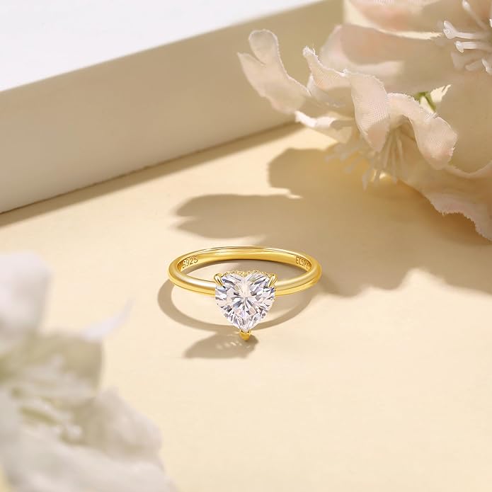 Elspeth 925 Sterling Silver Heart Engagement Ring for Women Heart Cut Cubic Zirconia Promise Ring Size 4-10