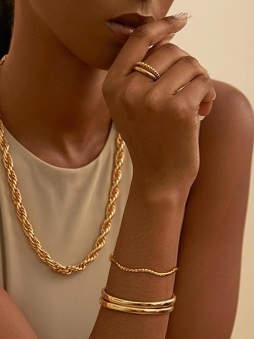 PERNNLA PEARL Dainty Gold Bar Bracelet for Women Simple Delicate Thin Cuff Bangle Hook Bracelet 18K Gold Plated Handmade Minimalist Jewelry