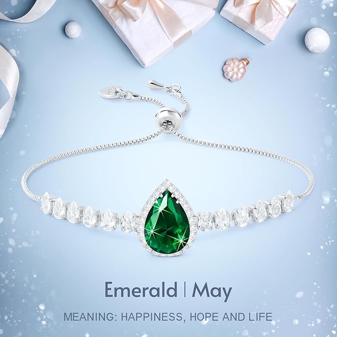Linawe Crystal Imitation Diamond Rhinestone Charm Bracelets for Women, Gold/Silver/Rose Gold Adjustable Chain Bracelet, Teardrop Birthstone Cubic Zirconia Prom Costume Wedding Jewelry
