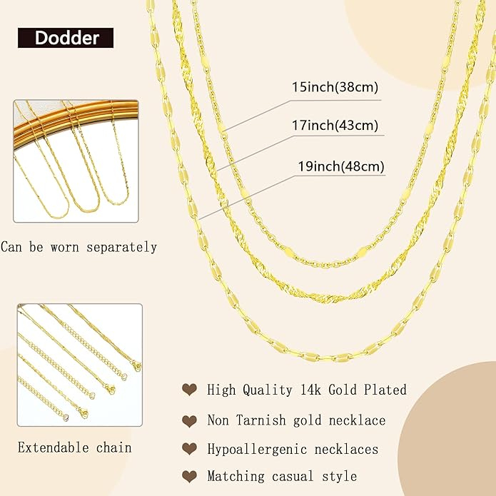 Gold Layered Necklaces for Women, 14K Gold Plated Dainty Gold Chain Choker Necklace Stack, Herringbone Gold Necklaces Set