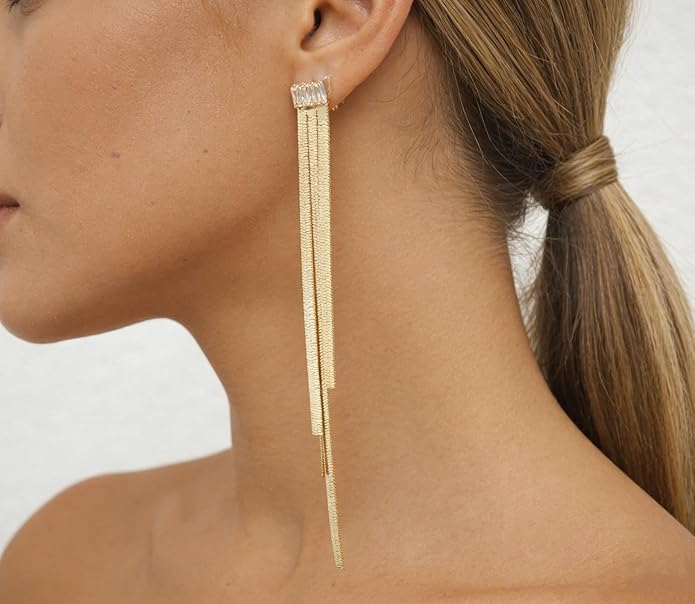 Gold Earrings for Women Trendy, Simple Dainty 14K Gold Plated Paperclip Square Chain Link Dangle Hoops Earrings Pin Stud Huggie Earrings Lightweight Hypoallergenic Minimalist Aesthetic Gold Jewelry for Christmas Gifts