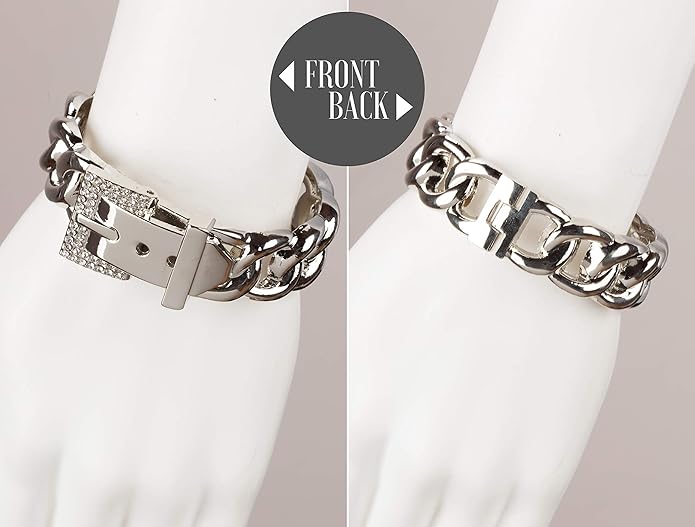 SPUNKYsoul Chain Link Buckle With Rhinestones Cuff Bracelet in Gold, Silver Rose Gold and Gun Metal for Women