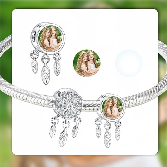 Annmors Personalized Photo Charm for Bracelet Necklaces,925 Sterling Silver Charm Love Heart Shaped Engraved Customize Picture Gift for Birthday Mother's Day Christmas,Bead Charms Jewelry for Women