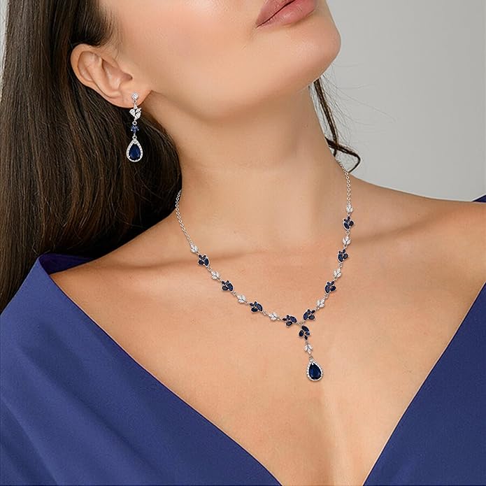 Crysdue Teardrop Bridal Jewelry Set for Wedding Party, Silver/14K/Rose Gold Plated Prom Costume Jewellery for Bride Bridesmaids Women, Cubic Zirconia Necklace Dangle Earrings Bracelet