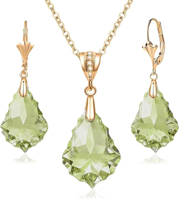 EVEVIC Austrian Crystals Baroque Pendant Necklace Earrings for Women 14K Gold Plated Hypoallergenic Leverback Drop Dangle Earrings Jewelry Set