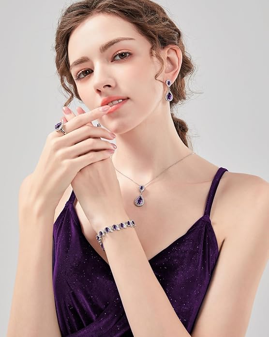 LMXXVJ Teardrop Jewelry Set for Women，Necklace Earrings Adjustable Ring Bracelet Set Fashion Formal Platinum/Gold/Rose Gold Jewelry Gift Girl/Mom/Wife/Grandmother/Best Friend/Aunt