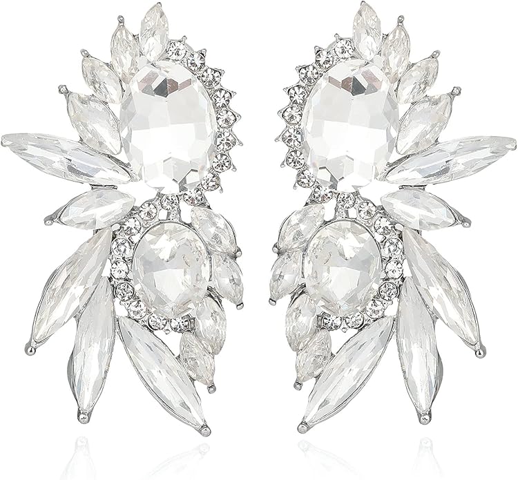 Vintage Rhinestone Statement Earrings Fancy Crystal Cluster Drop Dangle Earrings for Women