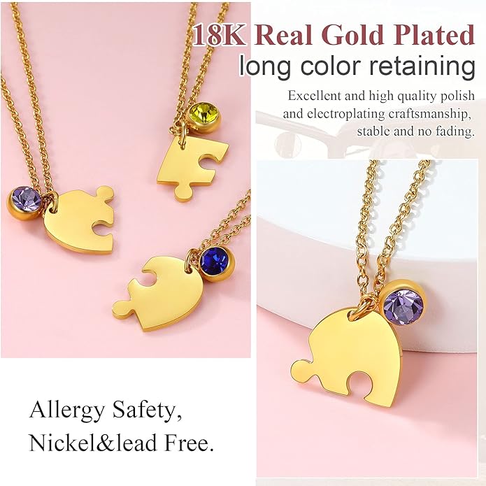 FindChic Personalized Matching BFF Necklace for 2/3/4/5/6 Puzzle Name Heart Pendant Stainless Steel Couple Necklace Set Customized Necklaces for Teen Girls