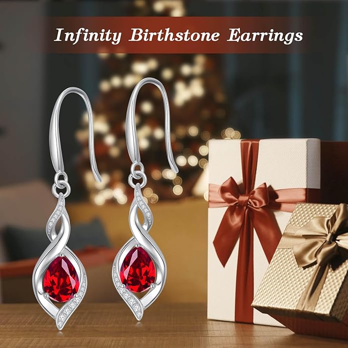 Birthstone Earrings for Women 925 Sterling Silver Infinity Love Jewelry Valentines Day Birthday Gifts for Her Mom Wife Girlfriend