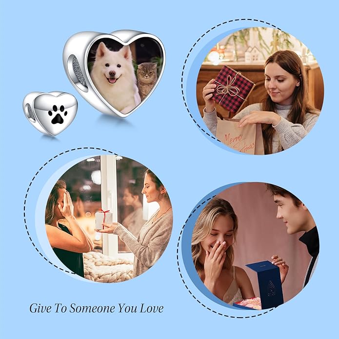 Annmors Personalized Photo Charm for Bracelet Necklaces,925 Sterling Silver Charm Love Heart Shaped Engraved Customize Picture Gift for Birthday Mother's Day Christmas,Bead Charms Jewelry for Women