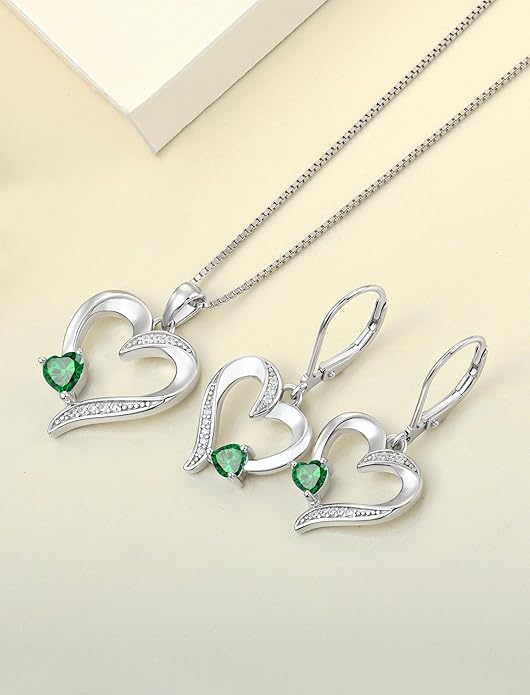 YL Heart Necklace 925 Sterling Silver Love Heart Pendant Birthstone Jewelry for Women