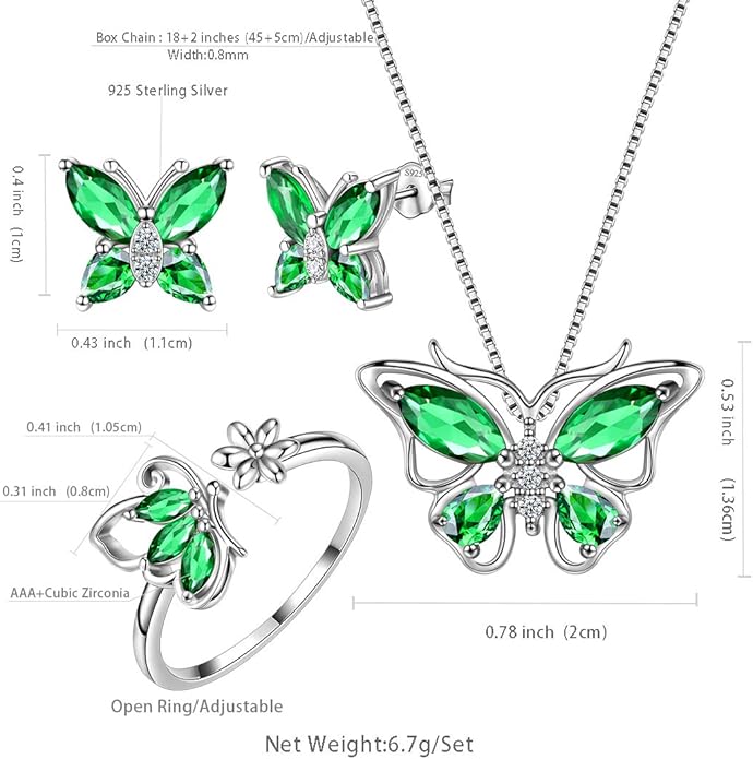 Aurora Tears Butterfly Jewelry,Women 925 Sterling Silver Butterflies Birthstone Pendant Necklace/Earrings/Rings Wedding Gift