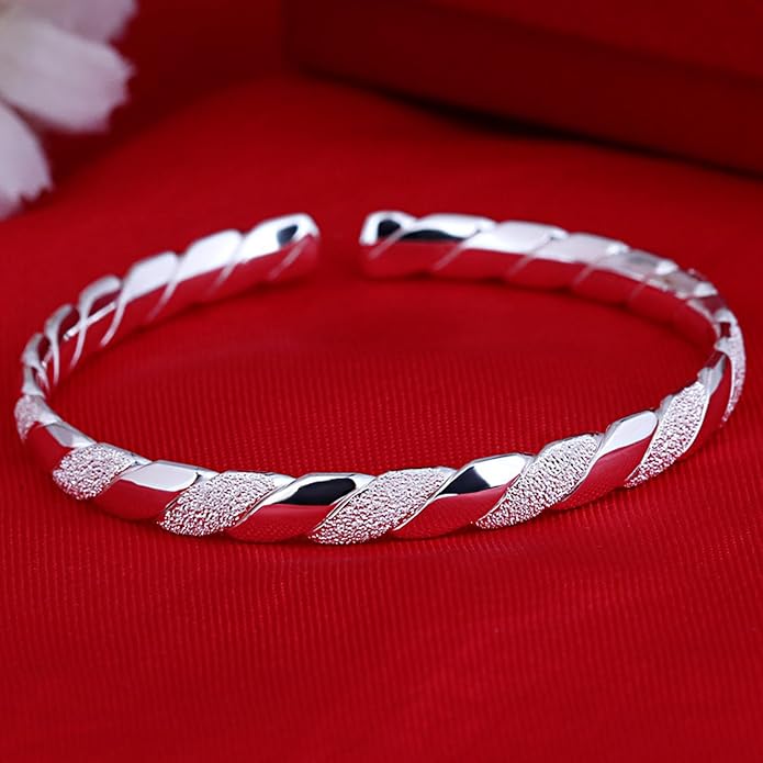 925 Sterling Silver Cuff Bangle Bracelets Adjustable Open Bangles, Fashion Jewelry Simple Adjustable 925 Silver Bangles for Women Mom Wife