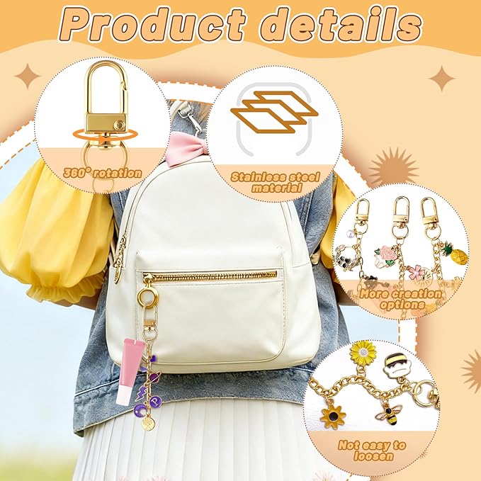 Wurosi 24 Set Lip Gloss Keychain Making Kit, Gold Keychain Clips Hooks with Extender Chain, Cellophane Bags, Thank You Cards, 5M Hemp Rope, for DIY Key Chain Making Crafts, Christmas Gifts