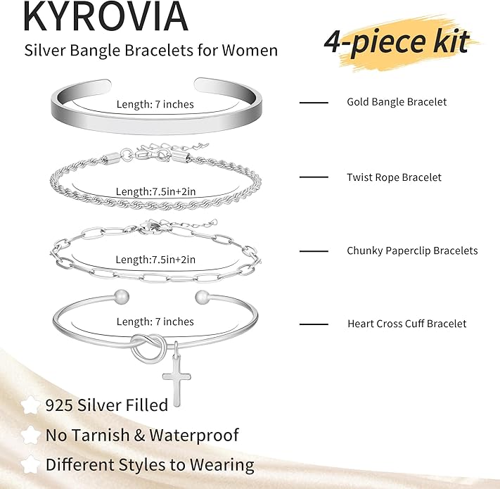 Gold Bracelet Stack for Women 14K Gold Plated Bracelet Stack Silver Jewelry Set Stackable Gold Jewelry Gold Bracelet