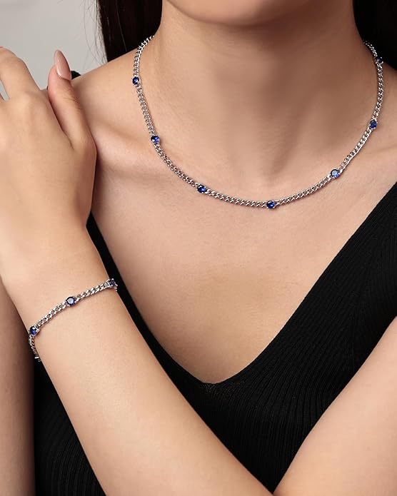 FANCIME 925 Sterling Silver 3.6mm Cuban Link Curb Chain Bracelet With Created Gemstone for Women Men Unisex