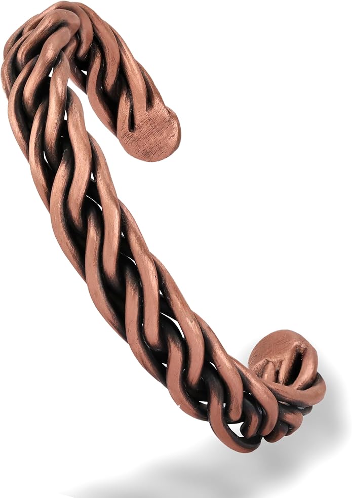 Handmade Elegant Copper Bracelet for Women and Men-Pure Copper Bracelet for Pain Relief and Stress Relief-Adjustable, Thickest, Twisted Copper Wire Bracelet to Fit many Size Wrist(folded)