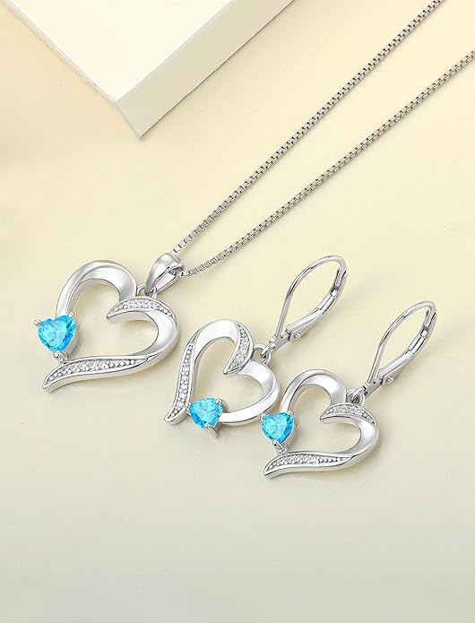 YL Heart Necklace 925 Sterling Silver Love Heart Pendant Birthstone Jewelry for Women
