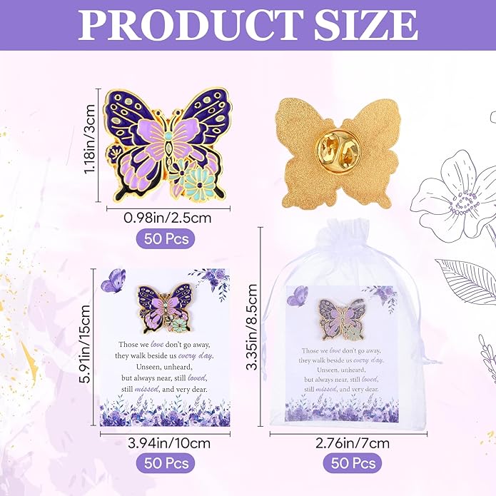 Funeral Favors for Guest Celebration of Life Favors Butterfly Pins Brooches Organza Bags Thank You Cards for Memorial Party Supplies Guest Family Friends Return Favors Funeral Gifts