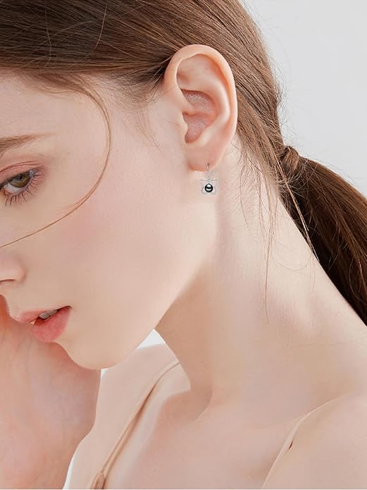 Tahitian Black Pearl Earrings Gifts for Women Wife Celtic Dangle Drop Earrings Wedding Birthday Anniversary Jewelry Valentines Christmas Day Gifts 925 Sterling Silver