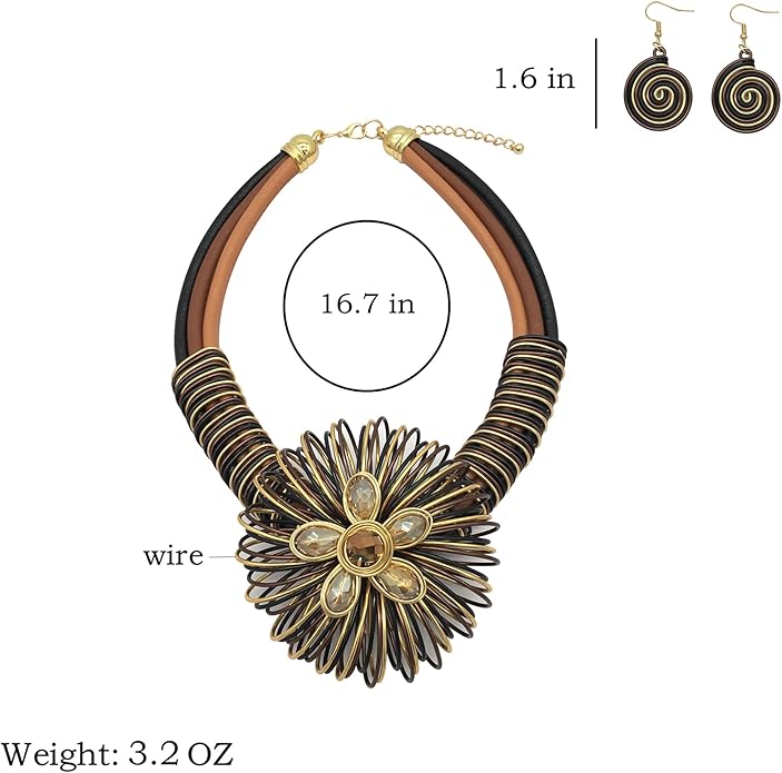 Statement African Necklace For Women African Jewelry Costume Earring Sets Tribal Fashion Colorful Big Rhinestone Crystal Pendent Collar Choker Bold Chunky Bib Handmade