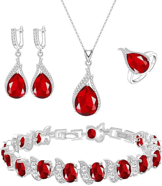 GZWHD Jewelry Set for Women CZ Earrings Necklace Ring Bracelet Set Prom Party Wedding Jewelry Gift for Mother Friend Wife