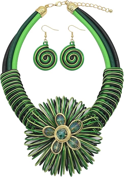 Statement African Necklace For Women African Jewelry Costume Earring Sets Tribal Fashion Colorful Big Rhinestone Crystal Pendent Collar Choker Bold Chunky Bib Handmade