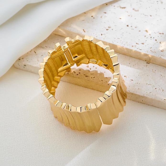 Statement Golden Matte Bracelet for women Minimalist Chunky Brushed Bangle Bracelet Vintage Thick Wide Cuff bracelet Gold Plated Open Cuff Geometric Bracelet