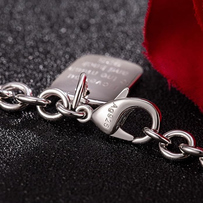 Dankadi Women 925 Sterling Silver Round Cable Wire Link Bracelet Charm Heart-Bell-Square-Circle Pendant Chain Bangle Fine Jewelry Gift For Wife Her