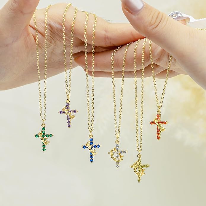 Tewiky Christian Gift Stocking Stuffers Cross Necklace for women-Dainty 14k Gold Plated/Silver Plated Pendant Necklaces Simple Cute Tiny Necklace Jewelry for Women