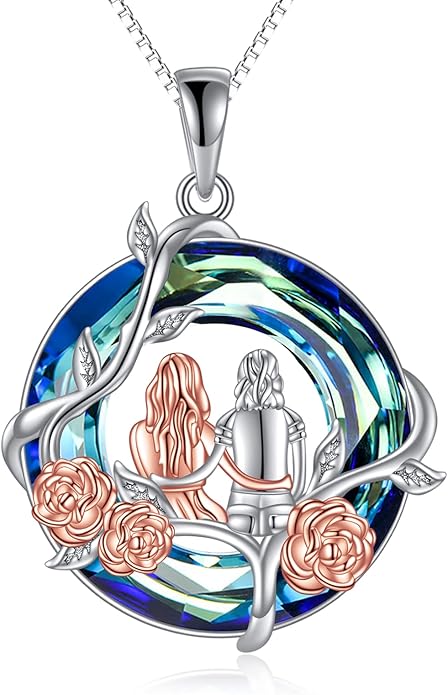 TOUPOP Sisters Gifts from Sister Necklace Sterling Silver Rose Flower with Crystal Jewelry Valentines Day Birthday Gifts for Women Best Friend Friendship
