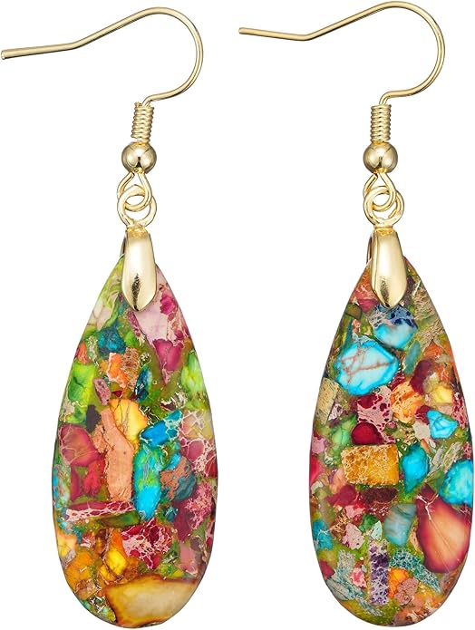 Boho Women Natural Stone Earrings Unique Healing Imperial Jasper Gemstone Energy Hypoallergenic Lightweight Dangle Drop Earrings Multiple Styles Earrings Jewelry for Birthday Party Gift