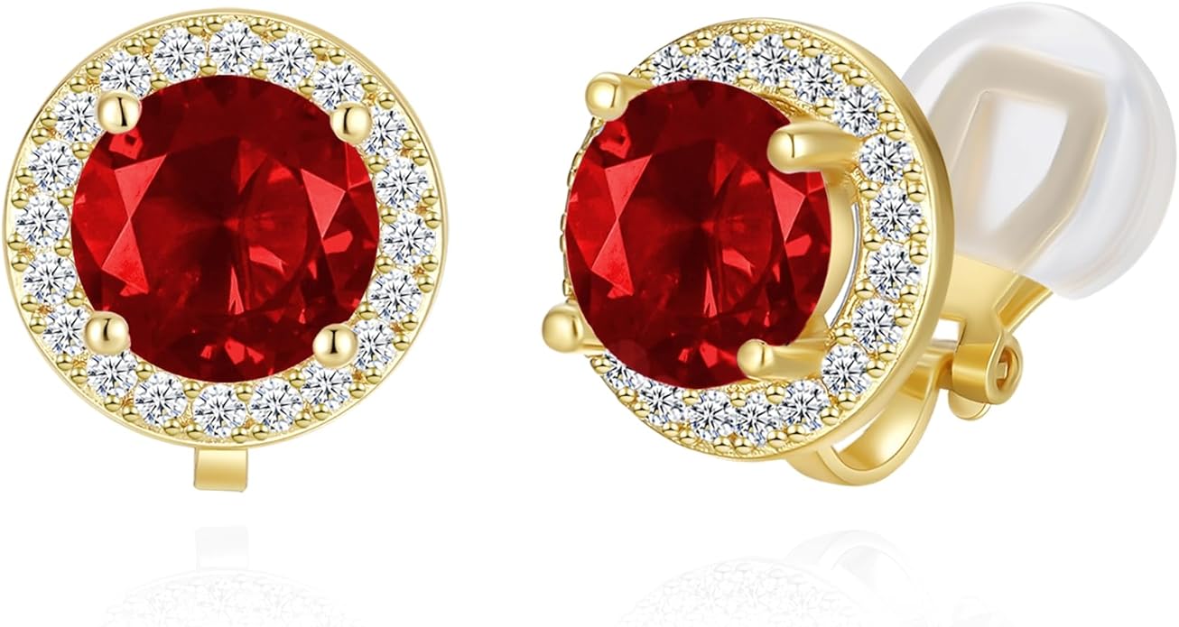 YOQUCOL 8MM Cubic Zirconia Crystal Clip On Stud Earrings Round Non Pierced Earrings for Women
