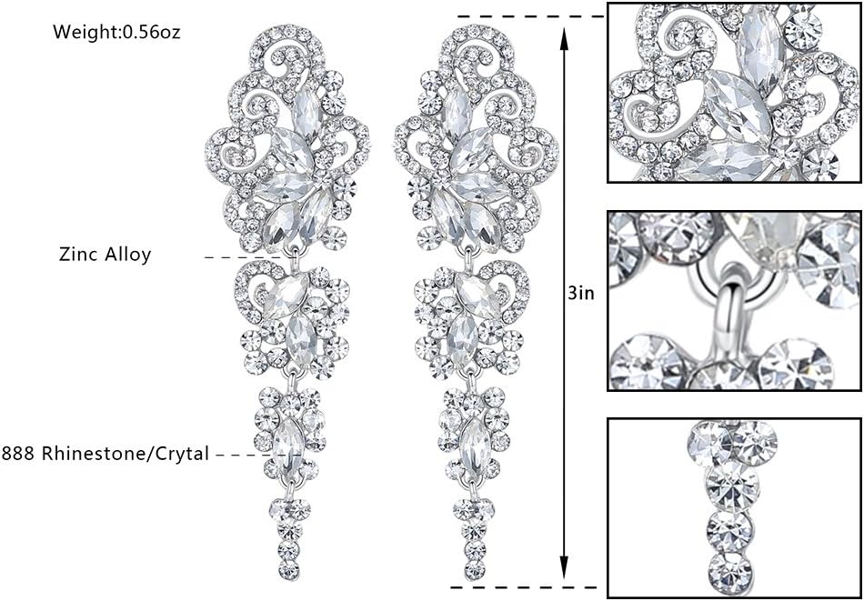 mecresh Marquise Crystal Bridal Chandelier Dangle Drop Earrings Ladies Gifts in Silver/Gold Tone