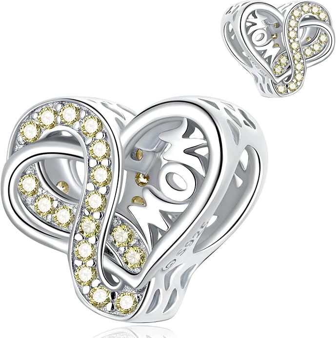 VOROCO 925 Sterling Silver mom Charm for Bracelets Necklaces pendant Charms,Infinity Love Heart Charms for Mother Birthday Christmas day Jewelry Gifts