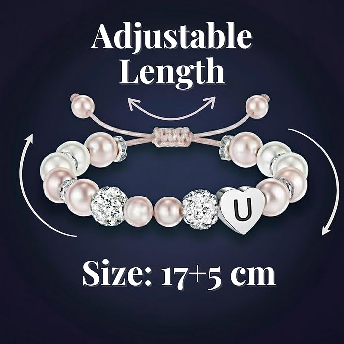 Solza Heart Bead Initial Bracelet – Personalized Stainless Steel Beaded Bracelet with Letter Charm, Adjustable Heart Bracelet, Fashion Jewelry Gift, Stackable Personalized Jewelry Accessory