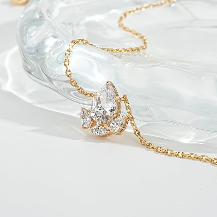 Fettero Christmas Necklace for Women Trendy 14K Gold Plated Dainty Diamond Necklace Charm CZ Clover Star Pendant Necklaces Simple Jewelry Gold Necklace for Women